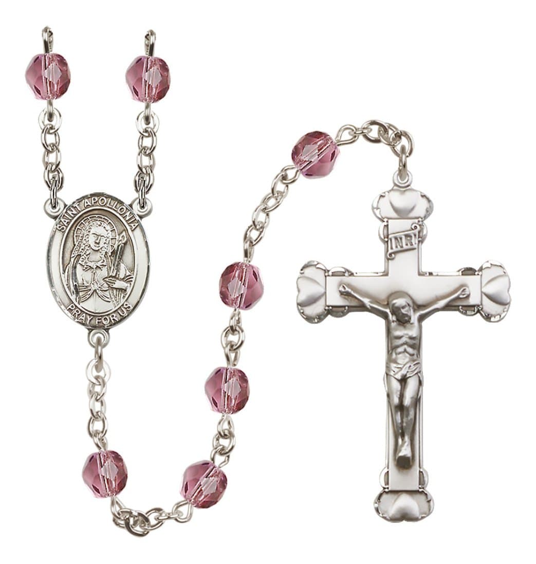 Bliss Amethyst Silver-Plated Crystal St Apollonia Birthstone Heart Rosary,