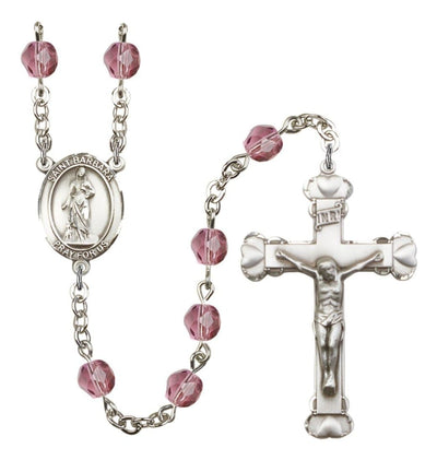 Feb Amethyst Silver-Plated Crystal St Barbara Birthstone Heart Rosary, Bliss Manufacturing