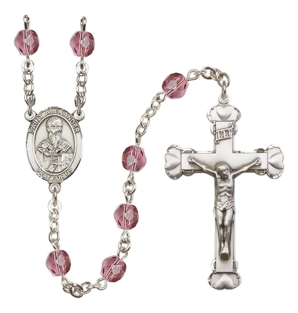 Bliss Silver-Plated Amethyst Crystal St Alexander Birthstone Heart Rosary,