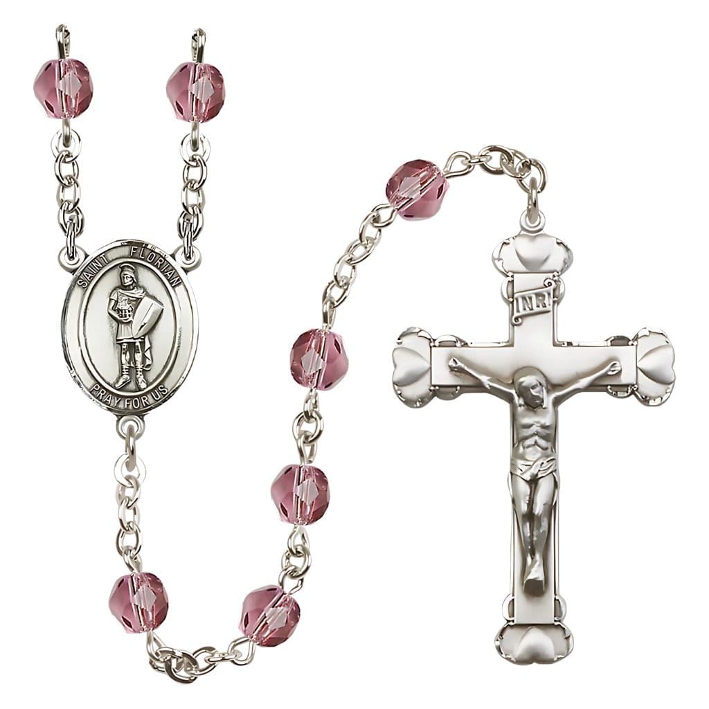 Bliss St Florian Amethyst Crystal February Birthstone Heart Tip Silver-plated Rosary,