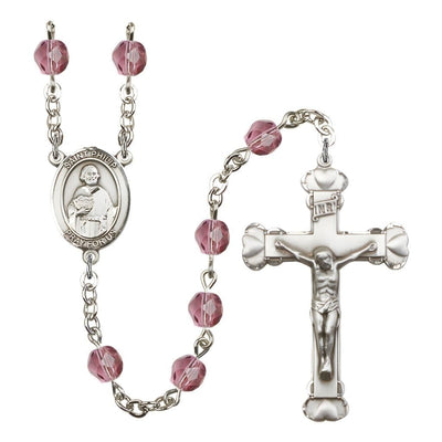 St. Philip the Apostle Rosary with Pewter Heart Crucifix and Centerpiece, Birthstone 6mm Fire Polished Amethyst Beads for February, Bliss Manufacturing