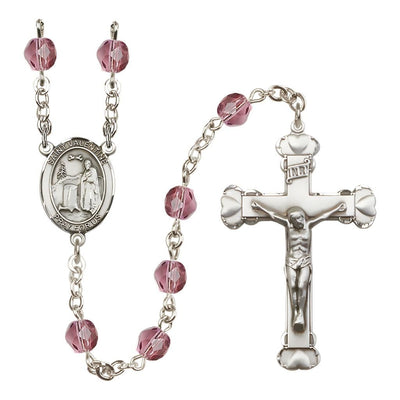 St. Valentine of Rome Rosary with Pewter Heart Crucifix and Centerpiece, Birthstone 6mm Fire Polished Amethyst Beads for February, Bliss Manufacturing