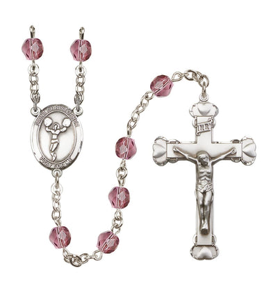 St Christopher Cheerleading Feb/Amethyst 6mm Fire Polished Heart Rosary, Bliss Manufacturing