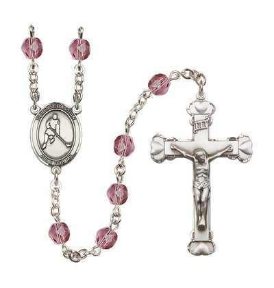 Amethyst/Feb Heart St Sebastian Ice Hockey 6mm Fire Polished Rosary, Bliss Manufacturing