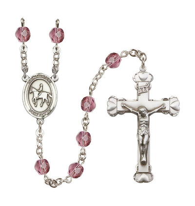 Birthstone Heart St Kateri Equestrian Amethyst/Feb 6mm Fire Polished Rosary, Bliss Manufacturing