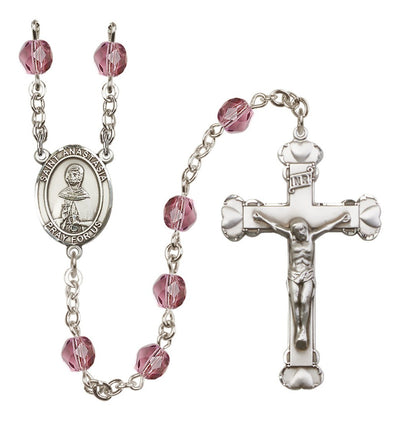 Silver-Plated Amethyst Crystal Saint Anastasia Birthstone Heart Rosary, Bliss Manufacturing