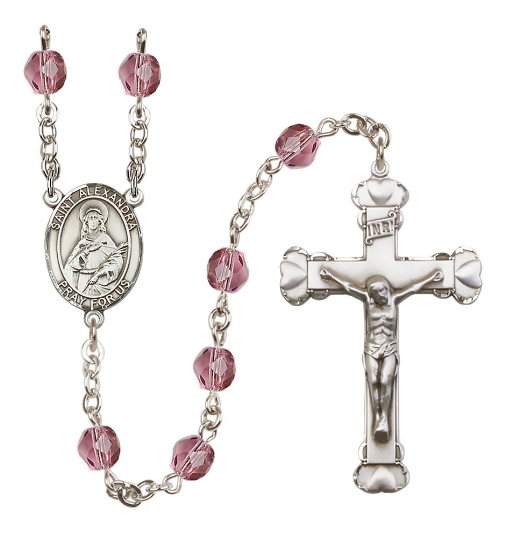 Bliss Silver-Plated Amethyst Crystal St Alexandra Birthstone Heart Rosary,