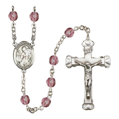 Silver-Plated Amethyst Crystal St Alphonsus Birthstone Heart Rosary, Bliss Manufacturing