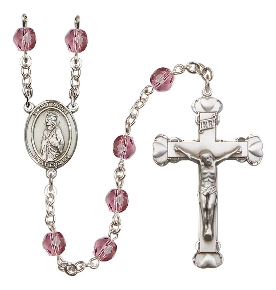 Bliss Silver-Plated Amethyst Crystal St Alice Birthstone Heart Rosary,