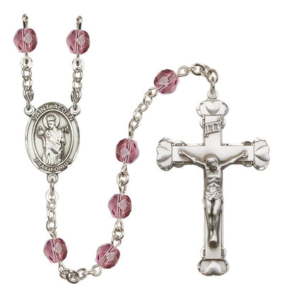 St. Aedan Silver-Plated Amethyst Crystal Birthstone Heart Rosary, Bliss Manufacturing