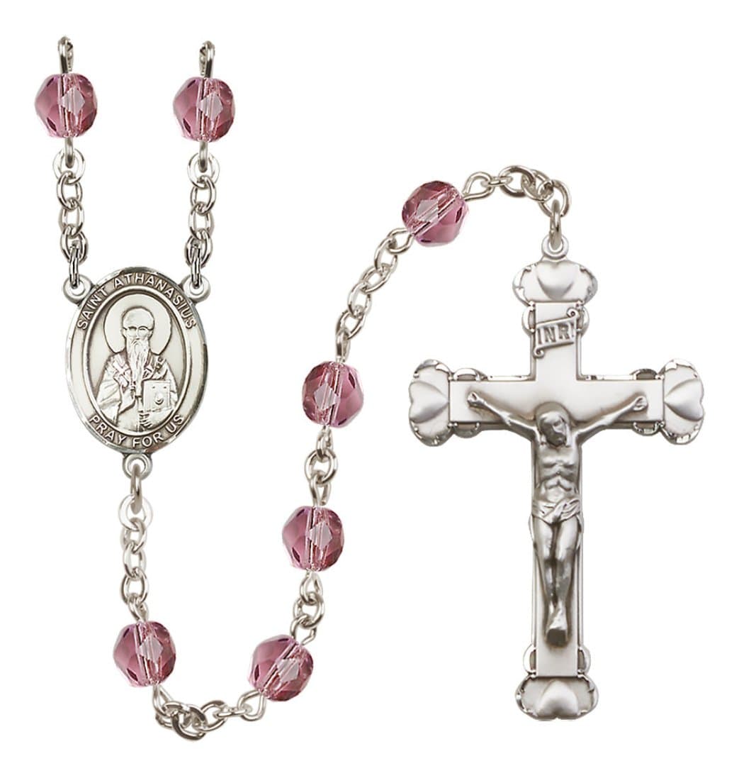 Bliss Silver-Plated Crystal St Athanasius of Alexandria Birthstone Heart Rosary