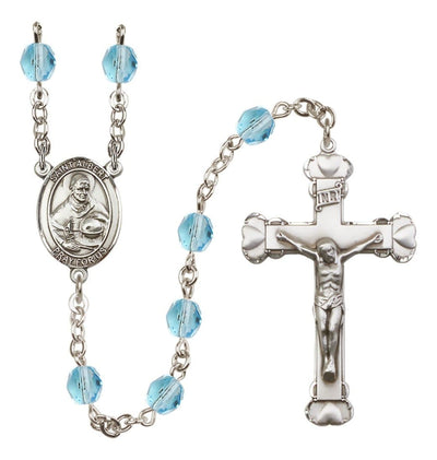 Silver-Plated Aqua Crystal St Albert Birthstone Heart Rosary, Bliss Manufacturing