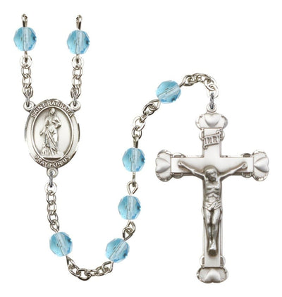 Mar Aqua Silver-Plated Crystal St Barbara Birthstone Heart Rosary, Bliss Manufacturing