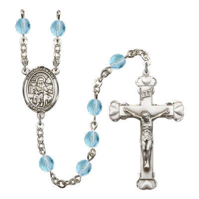 St. Germaine Cousin Rosary with Pewter Heart Crucifix and Centerpiece, Birthstone 6mm Fire Polished Aqua Beads for March
