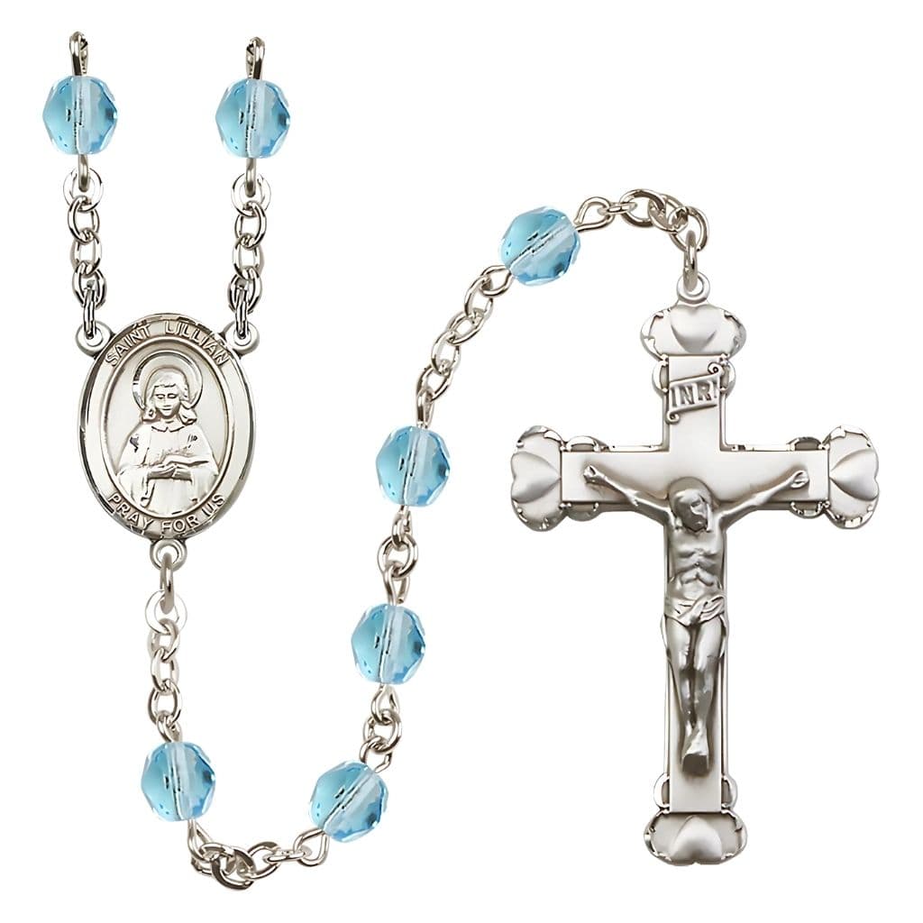 St. Lillian Heart 6mm Aqua Fire Polished Beads and Silver-Plated in gift box,