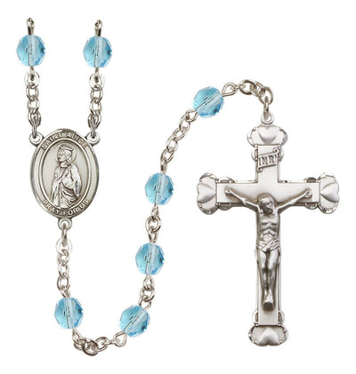 Silver-Plated Aqua Crystal St Alice Birthstone Heart Rosary, Bliss Manufacturing