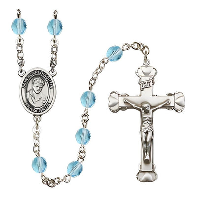 St. Carlo Acutis Birthstone Aqua Heart Fire Polished Rosary, Bliss Manufacturing