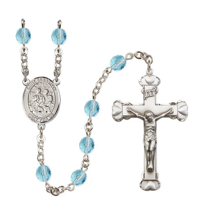 St Sebastian Choir 6mm Fire Polished Heart Crucifix March Birthstone Rosary in Aqua, Bliss Manufacturing