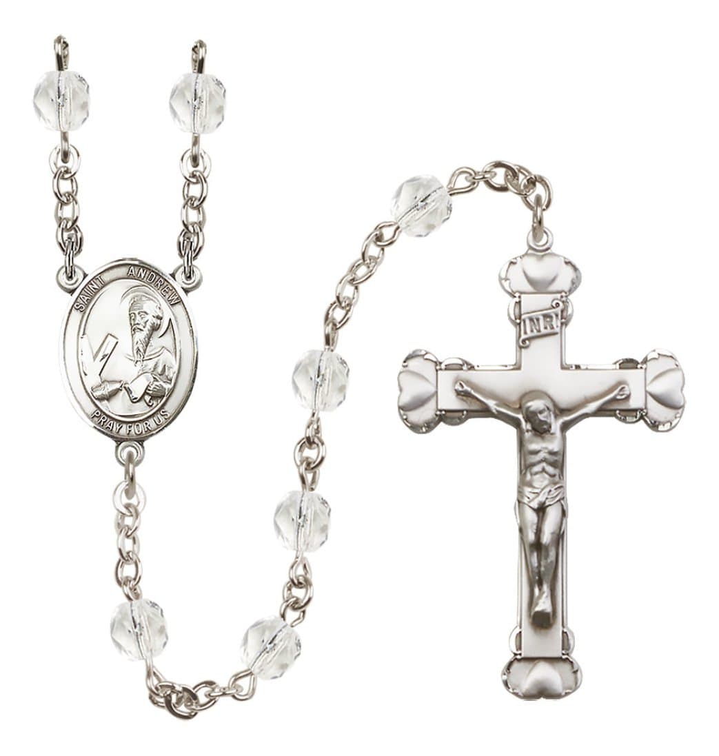 Bliss Silver-Plated Crystal St Andrew the Apostle Birthstone Heart Rosary,