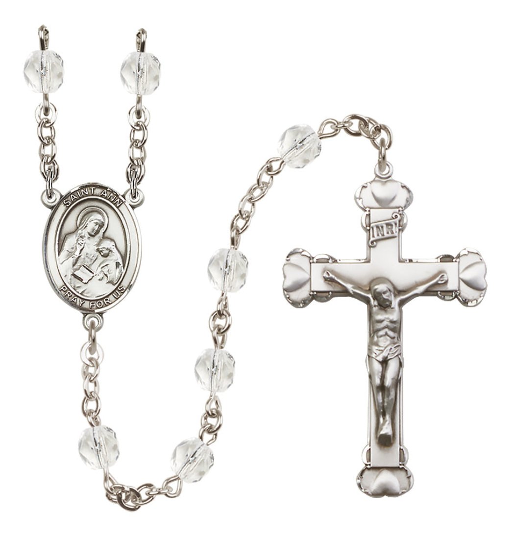 Bliss Manufacturing Silver Plated 6mm Fire Polished Saint Ann Rosary,