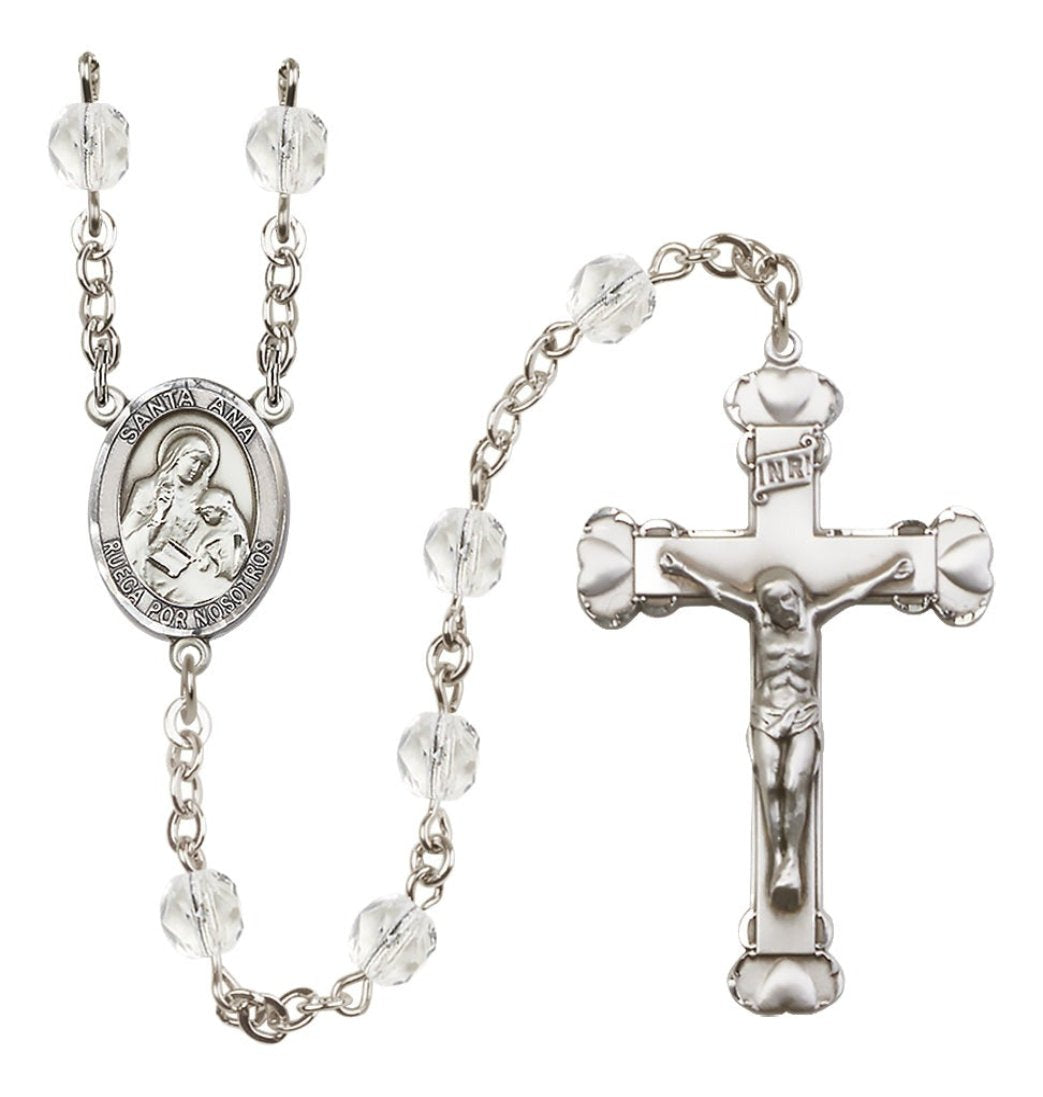 Bliss April Silver-Plated Crystal Santa Ana Birthstone Heart Rosary,