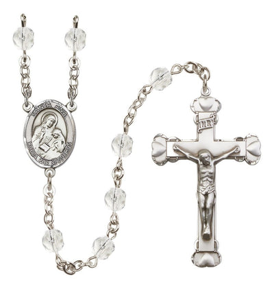 April Silver-Plated Crystal Santa Ana Birthstone Heart Rosary, Bliss Manufacturing