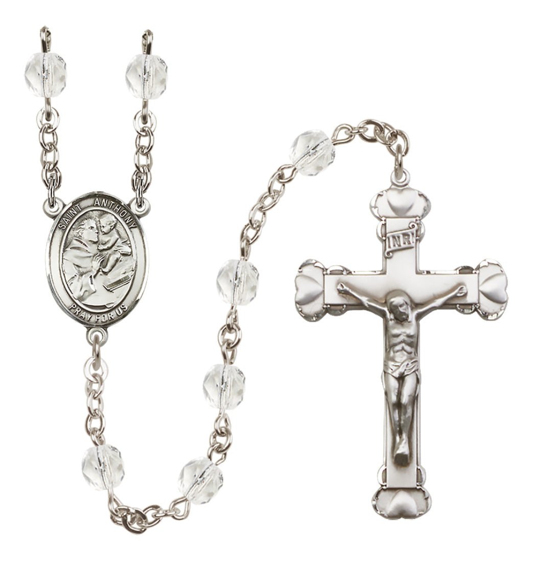 Bliss Silver-Plated Crystal St Anthony of Padua Birthstone Heart Rosary,