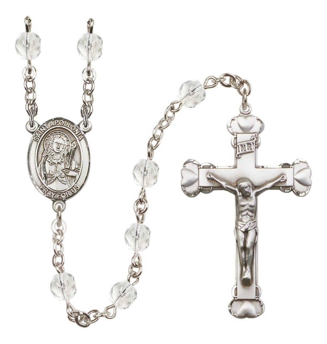 Bliss Silver-Plated Crystal St Apollonia Birthstone Heart Rosary,