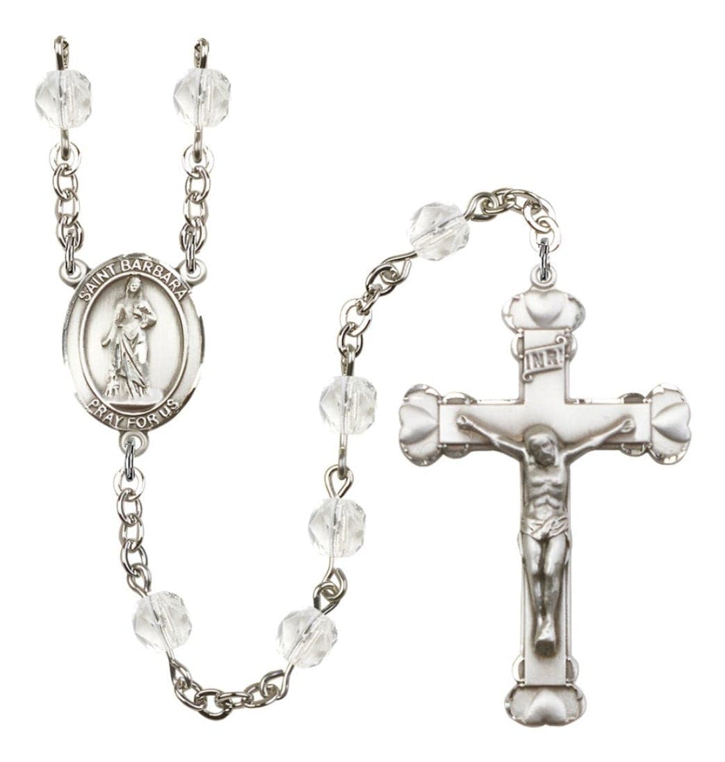 Bliss April Silver-Plated Crystal St Barbara Birthstone Heart Rosary,