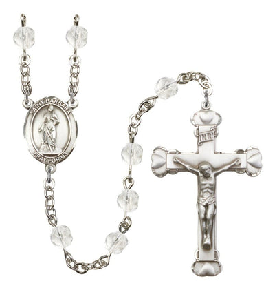 April Silver-Plated Crystal St Barbara Birthstone Heart Rosary, Bliss Manufacturing