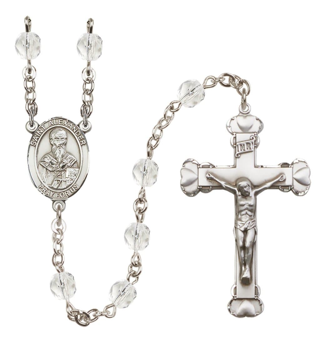 Bliss Silver-Plated Crystal St Alexander Birthstone Heart Rosary,