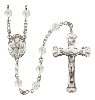 Silver-Plated Crystal St Alexander Birthstone Heart Rosary, Bliss Manufacturing