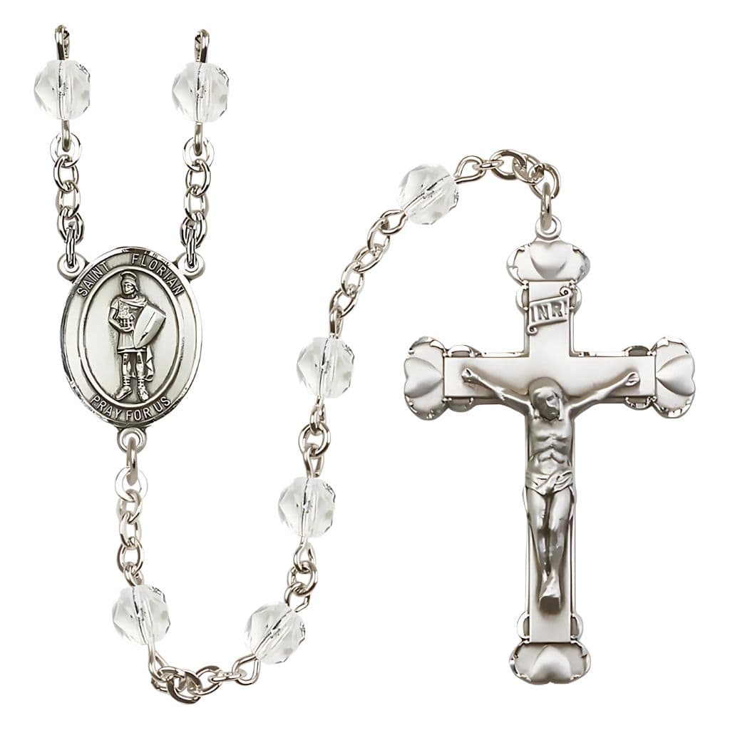 Bliss St Florian Crystal April Birthstone Heart Tip Silver-plated Rosary,