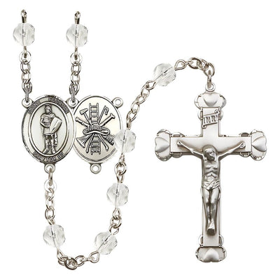 St Florian Firefighter Birthstone Crystal Silver-plated Heart Tip Rosary in Crystal April Birthstone, Bliss Manufacturing