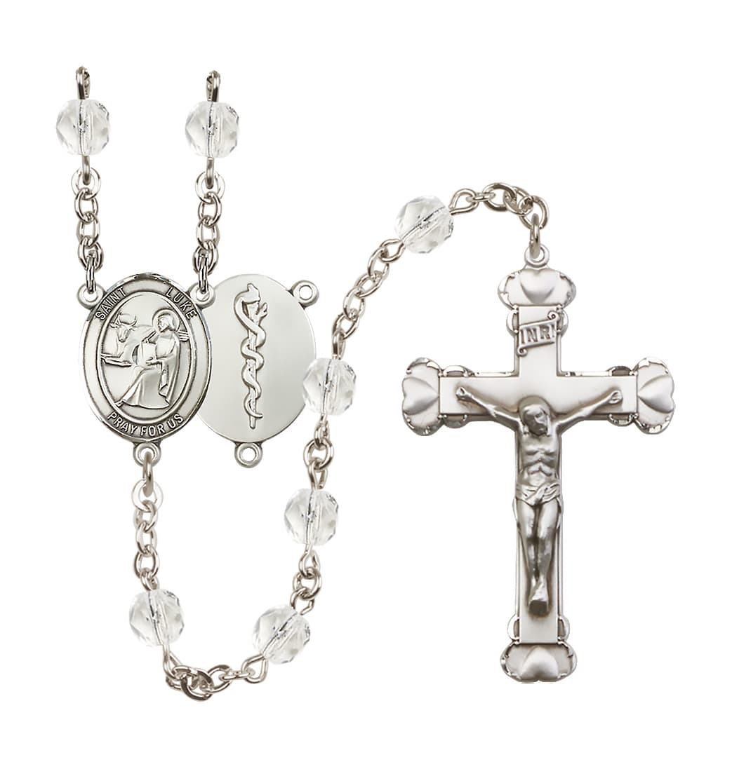 Bliss St Luke Doctor Birthstone April Crystal Heart Tip Rosary,