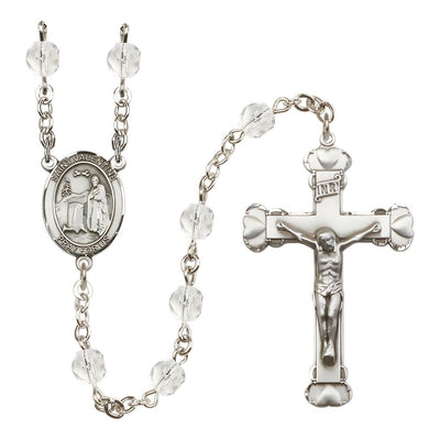 St. Valentine of Rome Rosary with Pewter Heart Crucifix and Centerpiece, Birthstone 6mm Fire Polished Clear Crystal Beads for April, Bliss Manufacturing