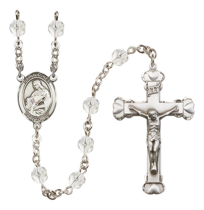 Silver-Plated Crystal St Agnes of Rome Birthstone Heart Rosary in Crystal, Bliss Manufacturing