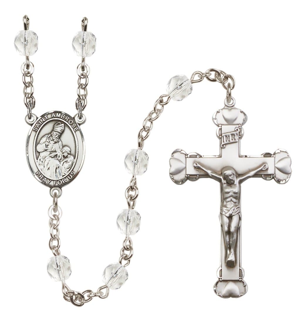 Bliss Silver-Plated Crystal St Ambrose Birthstone Heart Rosary,