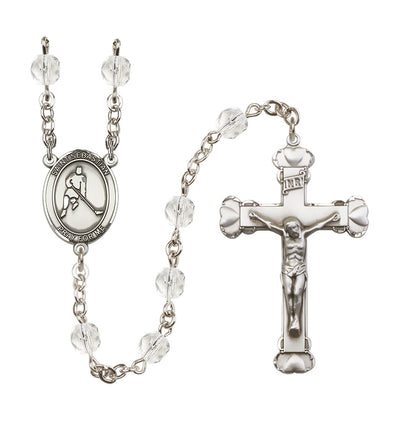 April Crystal Heart St Sebastian Ice Hockey 6mm Fire Polished Rosary, Bliss Manufacturing
