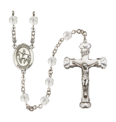 Birthstone Heart St Kateri Equestrian Crystal/April 6mm Fire Polished Rosary, Bliss Manufacturing