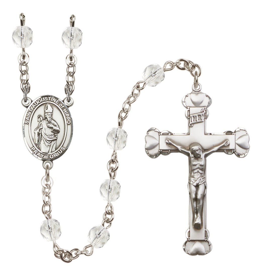 Bliss Silver-Plated Crystal St Augustine of Hippo Birthstone Heart Rosary,