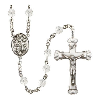 St. Germaine Cousin Rosary with Pewter Heart Crucifix and Centerpiece, Birthstone 6mm Fire Polished Clear Crystal Beads for April