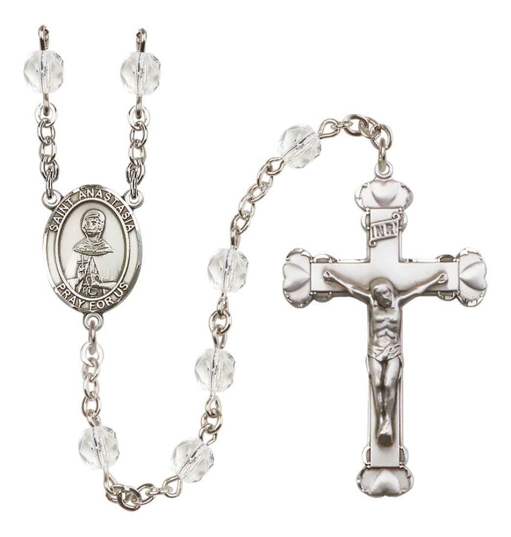 Bliss Silver-Plated Crystal Saint Anastasia Birthstone Heart Rosary,