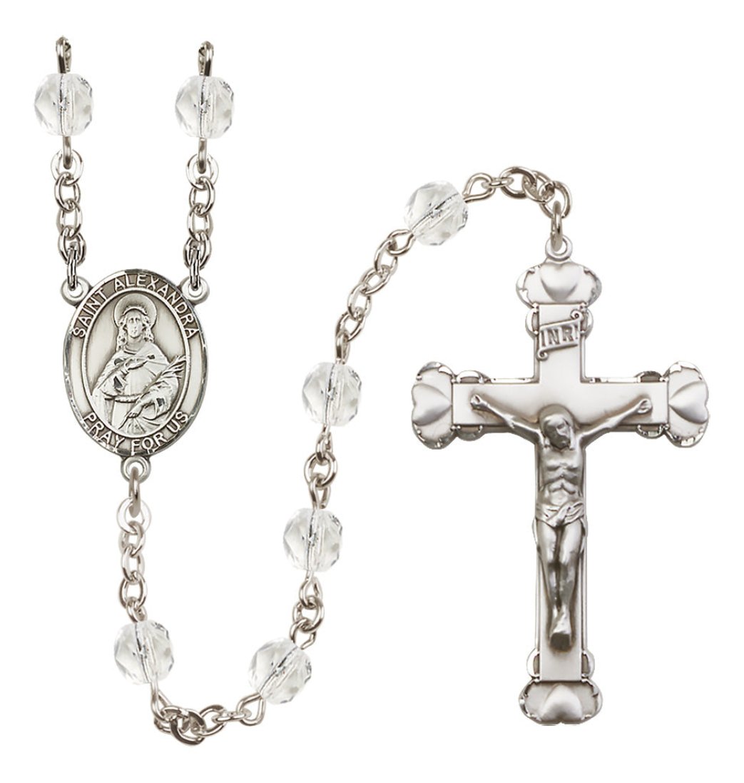 Bliss Silver-Plated Crystal St Alexandra Birthstone Heart Rosary,