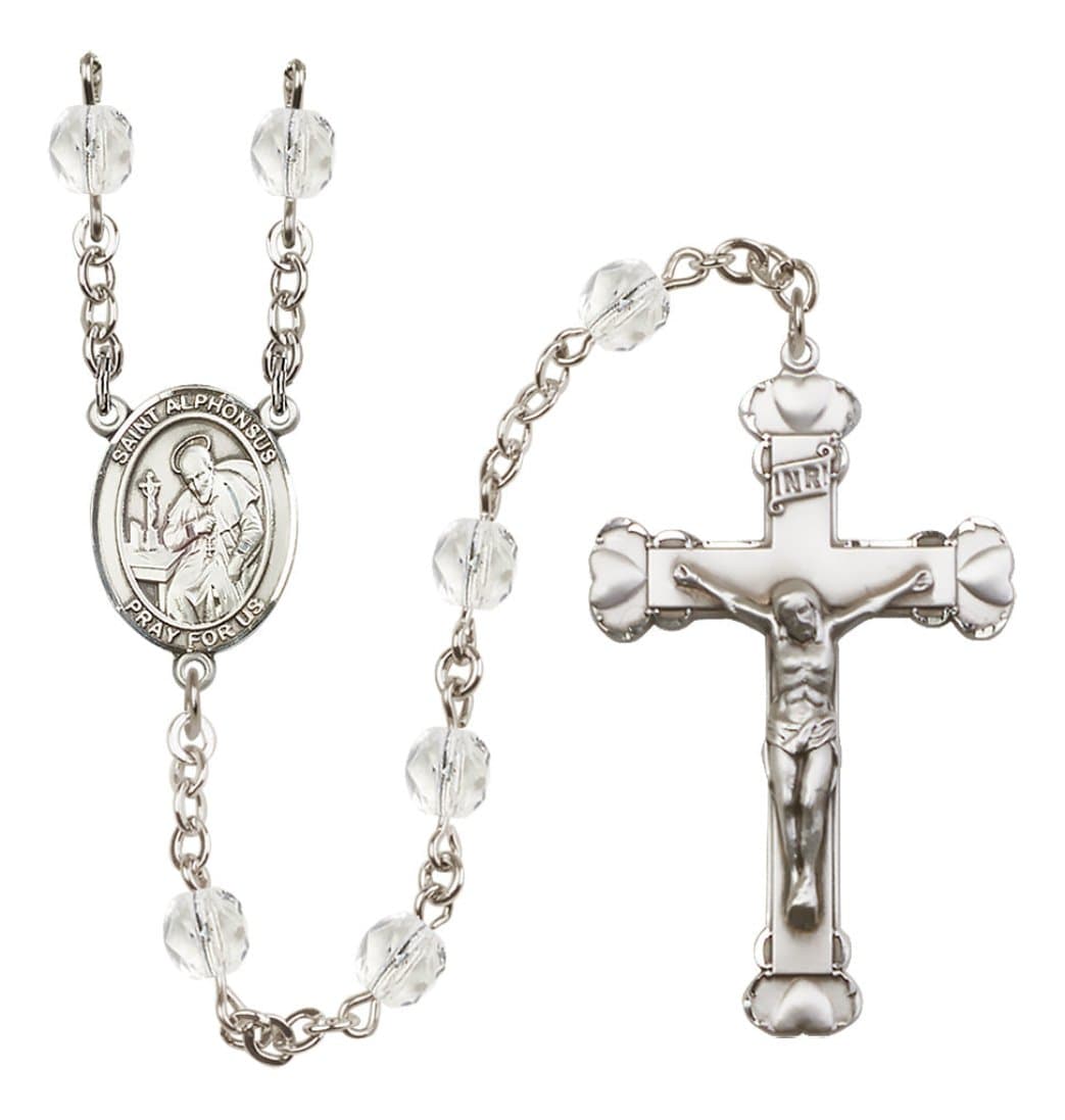 Bliss Silver-Plated Crystal St Alphonsus Birthstone Heart Rosary,