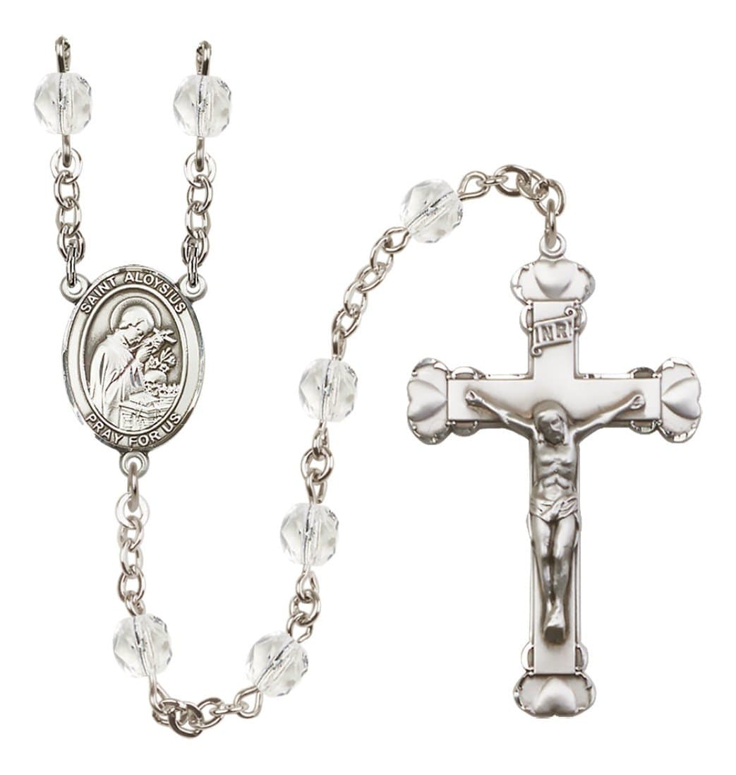 Bliss Silver-Plated Crystal St Aloysius Birthstone Heart Rosary,