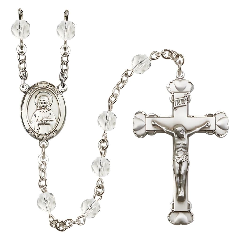 St. Lillian Heart 6mm Clear Fire Polished Beads and Silver-Plated in gift box,