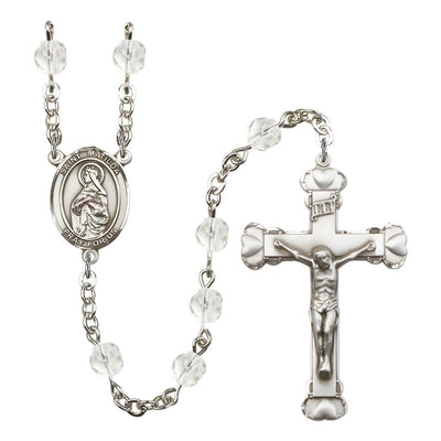 St. Matilda Rosary with Pewter Heart Crucifix and Centerpiece, Birthstone 6mm Fire Polished Clear Crystal Beads for April, Bliss Manufacturing