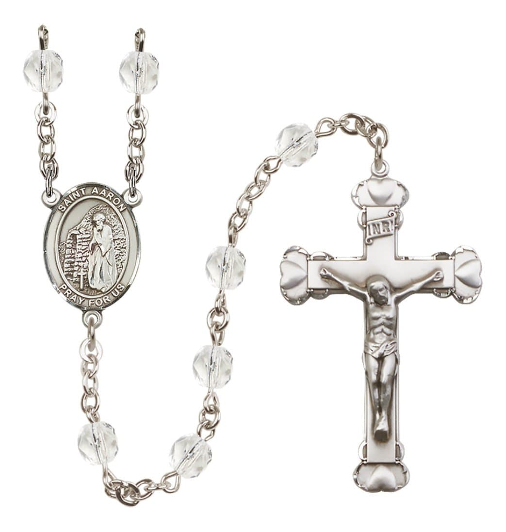 Bliss Silver-Plated Crystal Saint Aaron Birthstone Heart Rosary,