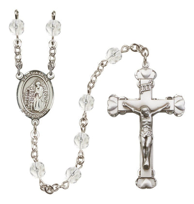 Silver-Plated Crystal Saint Aaron Birthstone Heart Rosary, Bliss Manufacturing